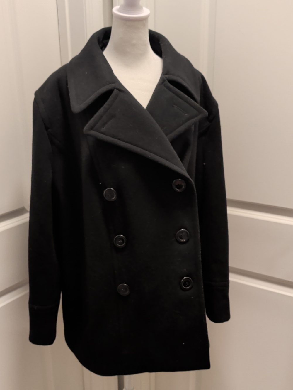 BRAETAN 2X Women's Pre-Owned Black Wool Peacoat - Timeless Double-Breasted